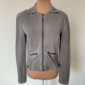 La Ligna Leef Kleurrijk Stretch Cotton Gray Full Zip Moto Jacket EUC Size Medium
